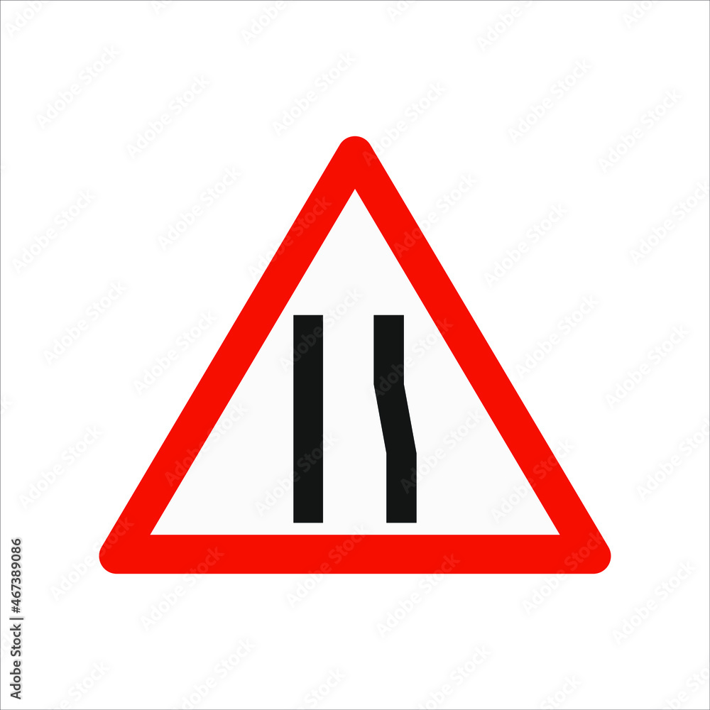 Narrow Road Ahead Road Traffic Sign Isolated Vector