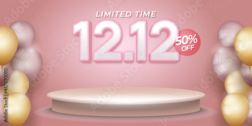 12.12 Shopping day sale with product podium scene