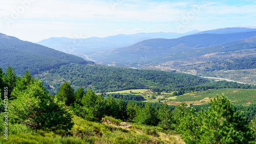 Panoramic with views of the high mountains partially covered by mist. Somosierra Madrid. photo