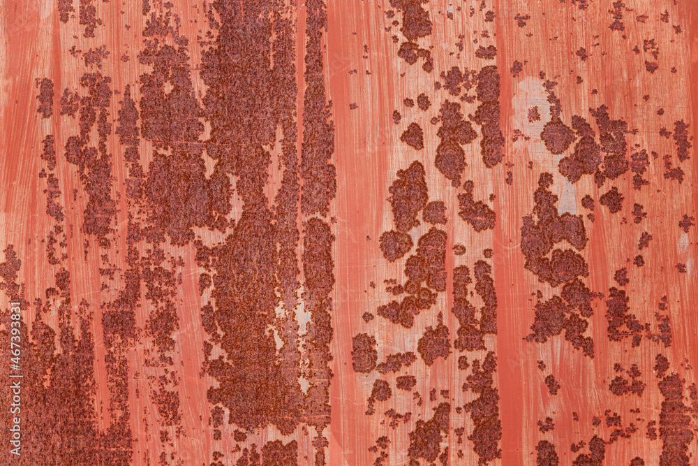 Red rusty iron sheet. Background. Space for text. Close-up. Red rusty iron sheet. Background. Space for text. Close-up.