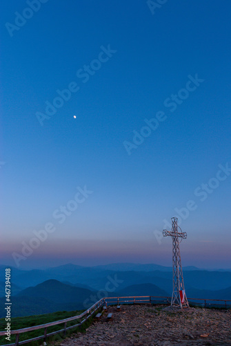 Cross on top of the mountain, Bieszczady Mountains, Poland