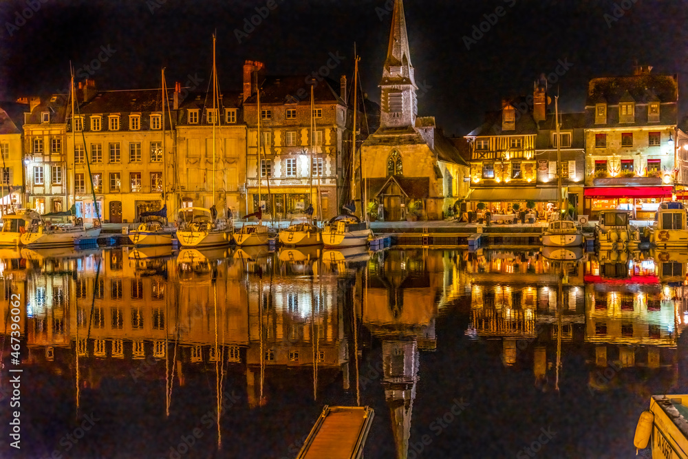 Night Boats Waterfront Reflection Inner Harbor Honfluer France