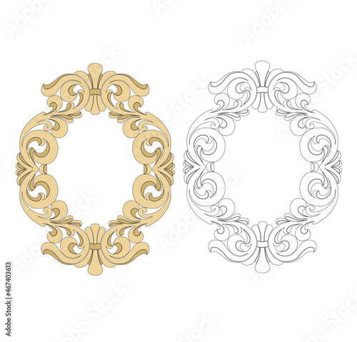 ANCIENT HERALDIC EMBLEM OF GOLD DECORATED IN BAROQUE STYLE DECORATIVE ELEGANCE LUXURY PATTERNS GOLD STOCK ILLUSTRATION