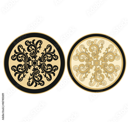 ANCIENT HERALDIC EMBLEM OF GOLD DECORATED IN BAROQUE STYLE DECORATIVE ELEGANCE LUXURY PATTERNS GOLD STOCK ILLUSTRATION
