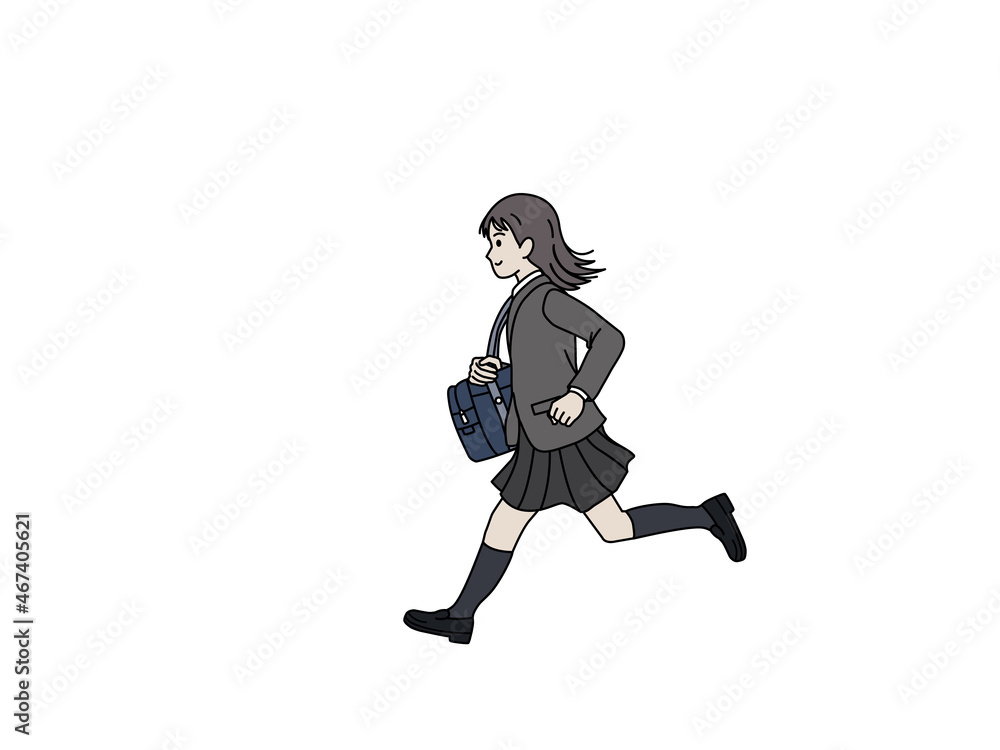 走る女の子　学生　中高生　高校生　中学生　ブレザー　女子高生　イラスト素材