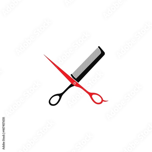 Scissors and hairbrush graphic icon. Sign crossed scissors and hairbrush isolated on white background.