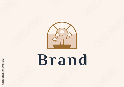 Bonsai Plant Logo Design Inspiration. Vector illustration of unique bonsai. Modern Icon Design Vector.

