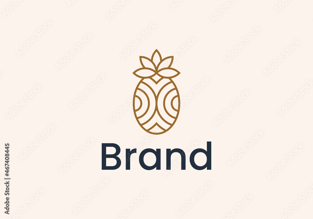 Pineapple with leaves outline logo icon. linear style sign for mobile concept and web design. Tropical exotic fruit simple line vector icon. Symbol, logo illustration.