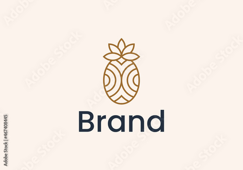 Pineapple with leaves outline logo icon. linear style sign for mobile concept and web design. Tropical exotic fruit simple line vector icon. Symbol, logo illustration.