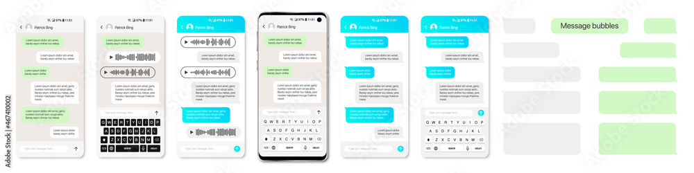 Smartphone with message chat speech bubbles. Mobile app template - obrazy, fototapety, plakaty 