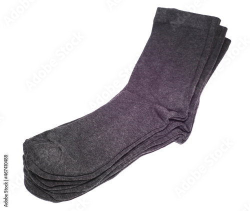 Men's socks are dark and rolled up. on an isolated white background, 