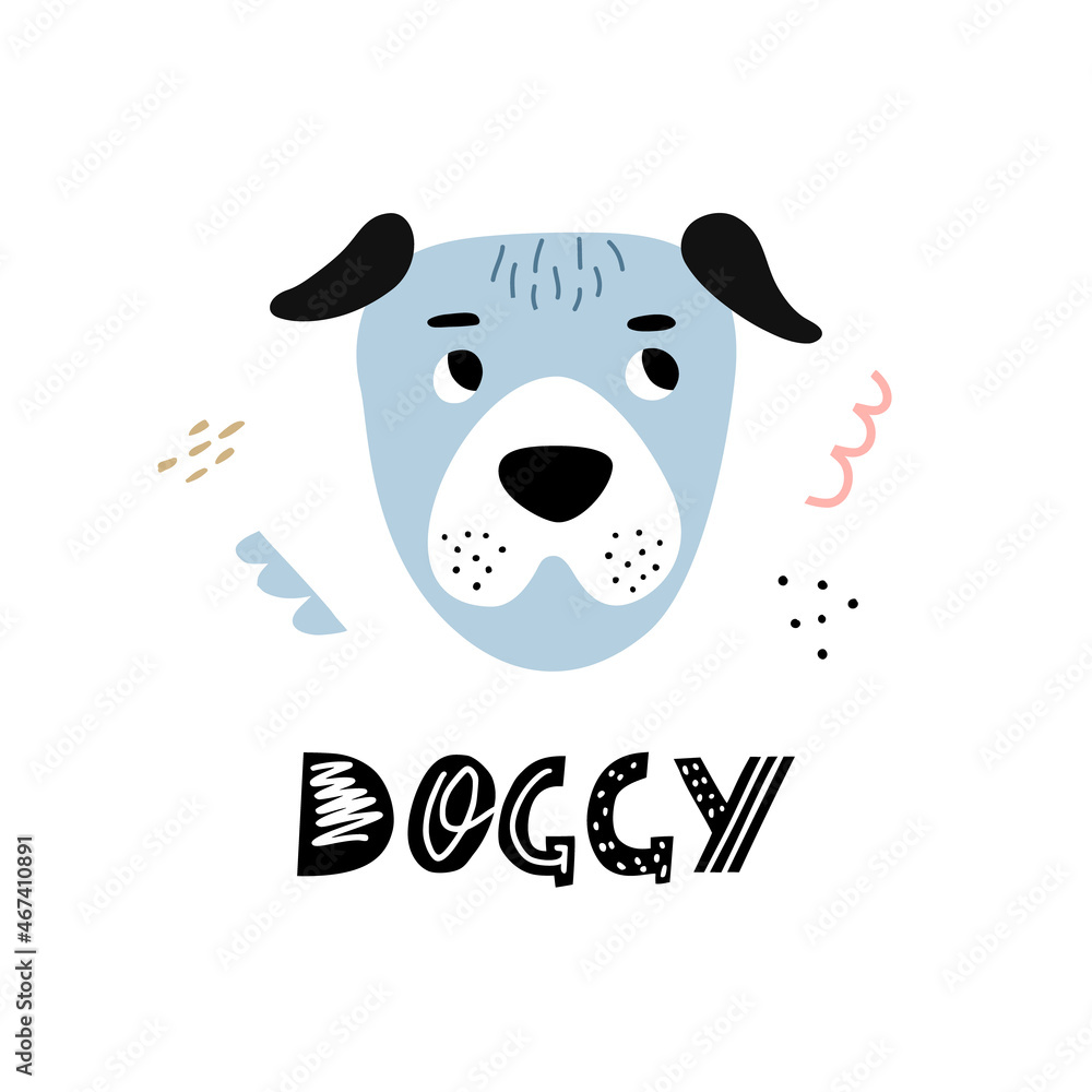 Funny Dog face poster with cute lettering in hand drawn style. Perfect for t-shirt, apparel, cards, poster, nursery decoration. Isolated on white background vector illustration Funny Dog face poster with cute lettering in hand drawn style. Perfect for t-shirt, apparel, cards, poster, nursery decoration. Isolated on white background vector illustration