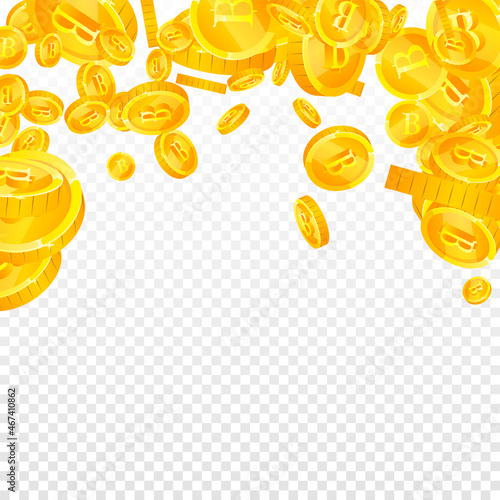 Thai baht coins falling. Elegant scattered THB coins. Thailand money. Sublime jackpot, wealth or success concept. Vector illustration.