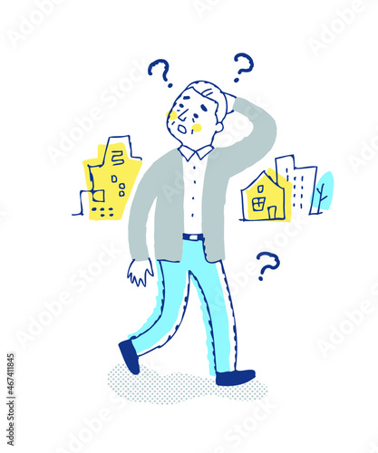 道で迷っているシニア男性