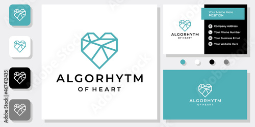 Abstract algorithm heart logo design with business card template.