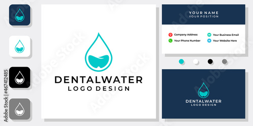 Dentist logo and water droplet design with business card template.
