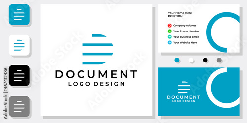 Initial letter D monogram document logo design with business card template.