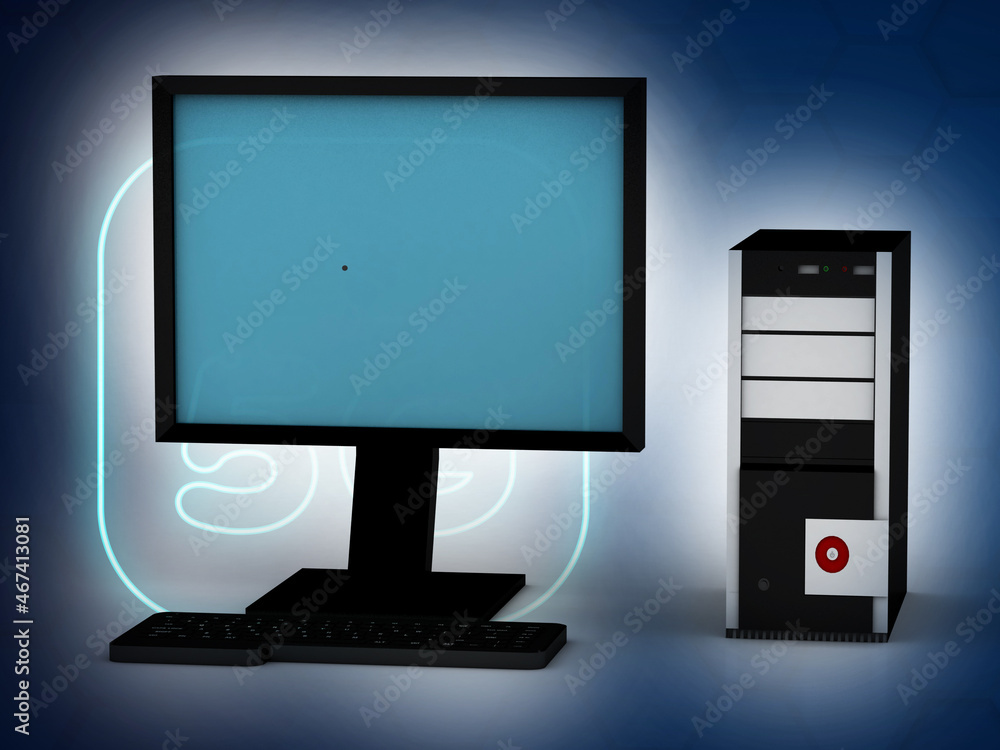 3d illustration computer and cpu 3d illustration computer and cpu