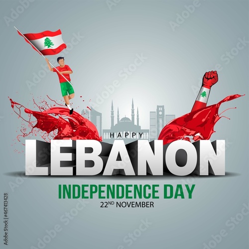 happy independence day Lebanon greetings. Lebanon man running with flag vector illustration design