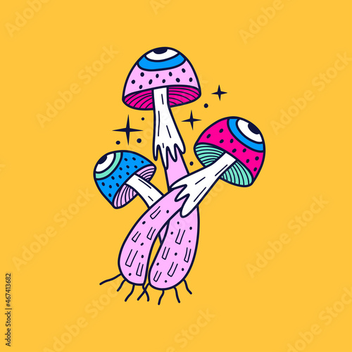 Illustration magic, fantasy mushrooms isolated on background. 