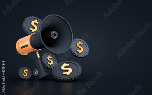 Business financial announcement money boosting strategy concept on dark background 3d rendering