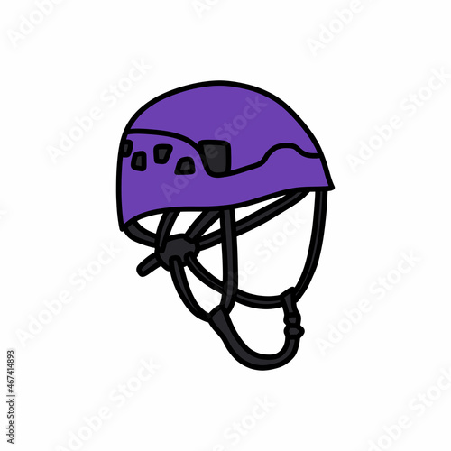 climbing helmet doodle icon, vector color line illustration
