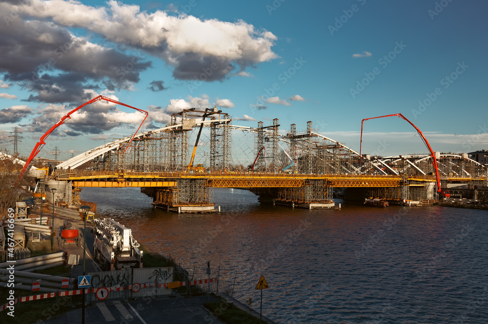 Obraz premium Railway bridge under construction, Krakow, Poland