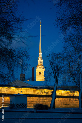 Obraz na płótnie Evening view of the tower of the Peter and Paul Fortress in St. Petersburg w salonie