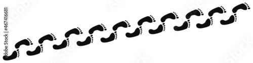 Human footprints tracking path on white background