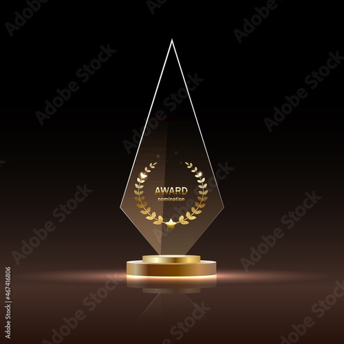 Glass award realistic vector illustration.