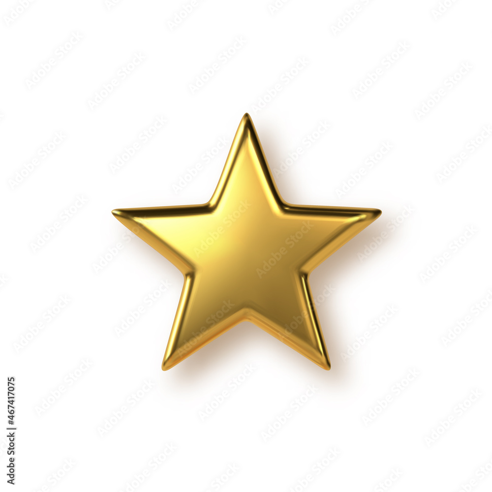 3d golden metal 5-cornered star. Decorative element for award ceremony, New Year or Christmas holidays. Vector illustration. 3d golden metal 5-cornered star. Decorative element for award ceremony, New Year or Christmas holidays. Vector illustration.