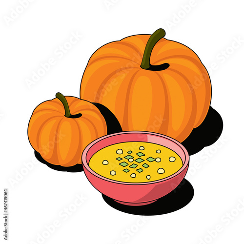 Pumpkin puree soup. Vector 3d sketch line isometric style, color icon illustration. Creative design idea and infographics elements.