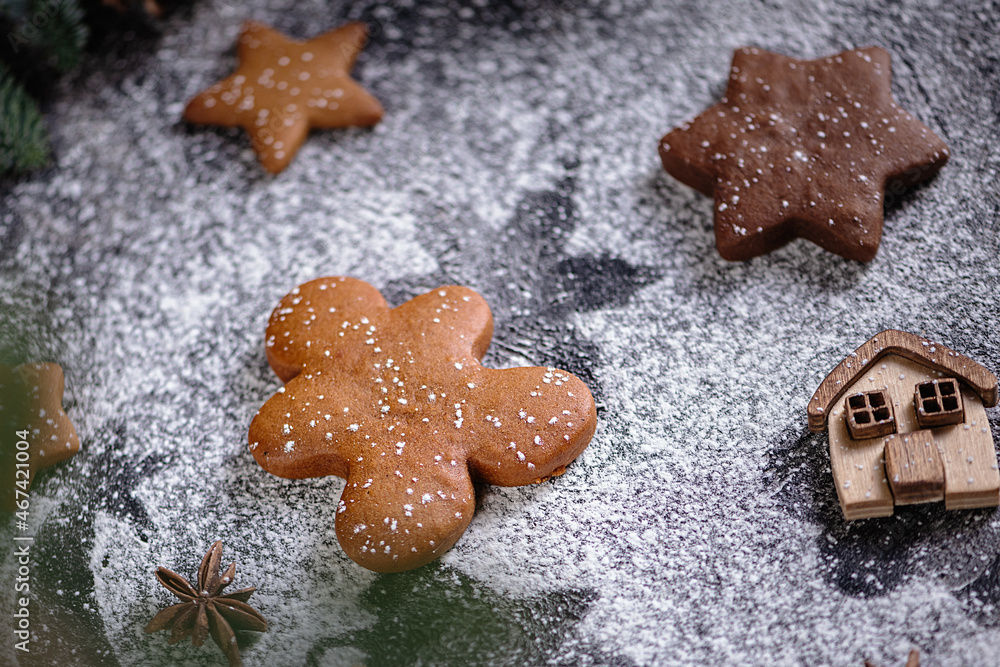 Collection of various gingerbread christmas cookies with dried orange slices Collection of various gingerbread christmas cookies with dried orange slices