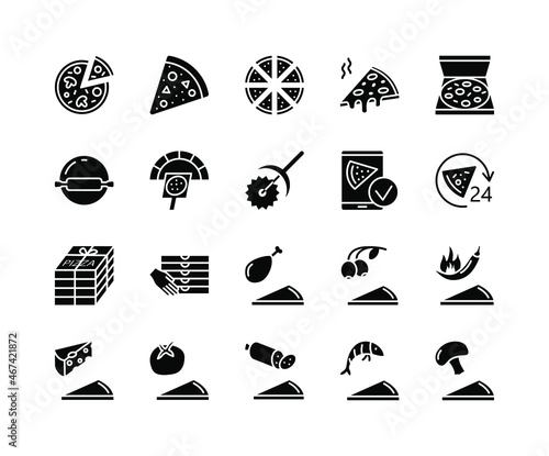 Pizza flat line icons set. Pizza making, ordering and delivery service. Fast food symbol. Simple flat vector illustration for web site or mobile app