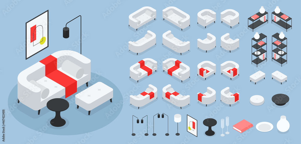Isometric Living Room Furniture Set Stock Vector | Adobe Stock