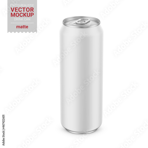 White matte drink can mockup. Vector illustration.