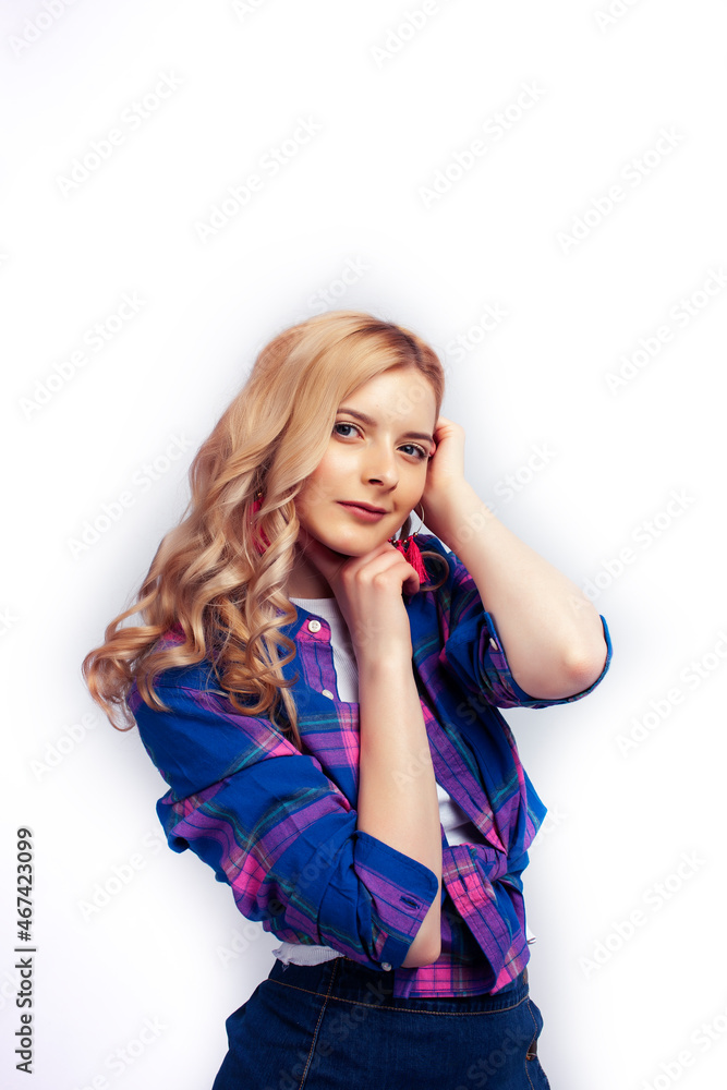 young pretty stylish hipster girl posing emotional isolated on white background happy smiling cool smile, lifestyle people concept young pretty stylish hipster girl posing emotional isolated on white background happy smiling cool smile, lifestyle people concept