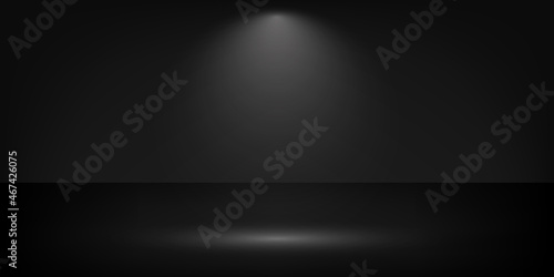 Black studio wall and floor background. Black background with light effects