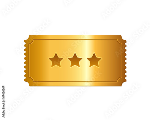 3d ticket. Vector golden 3d ticket isolated on white background.