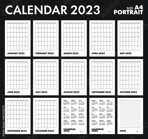 Simple Calendar 2023, Planner, Portrait, Week start Sunday template.