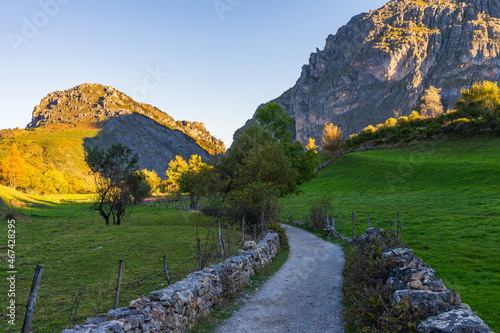 Landscape of the Somiedo natural park in Asturias. Route from Valle de Lago to Lago del Valle.  photo