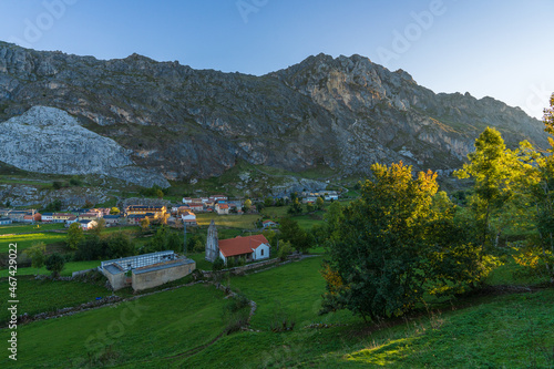 View of the town of Valle de Lago in the Somiedo natural park in Asturias.  photo