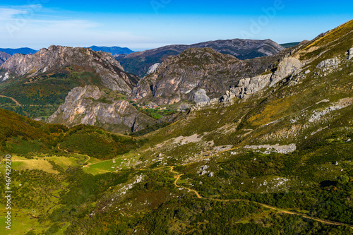 Autumn landscape in the Somiedo natural park in Asturias.  photo