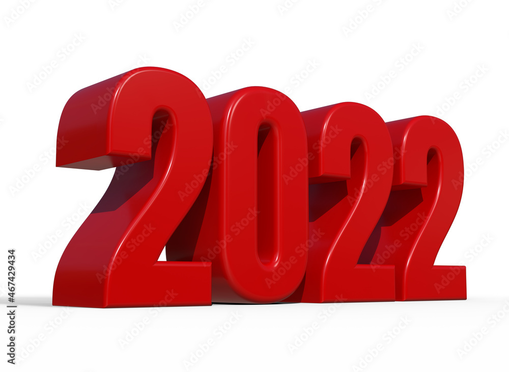 2022 3d illustration. Red 2022 new year text on white background 2022 3d illustration. Red 2022 new year text on white background