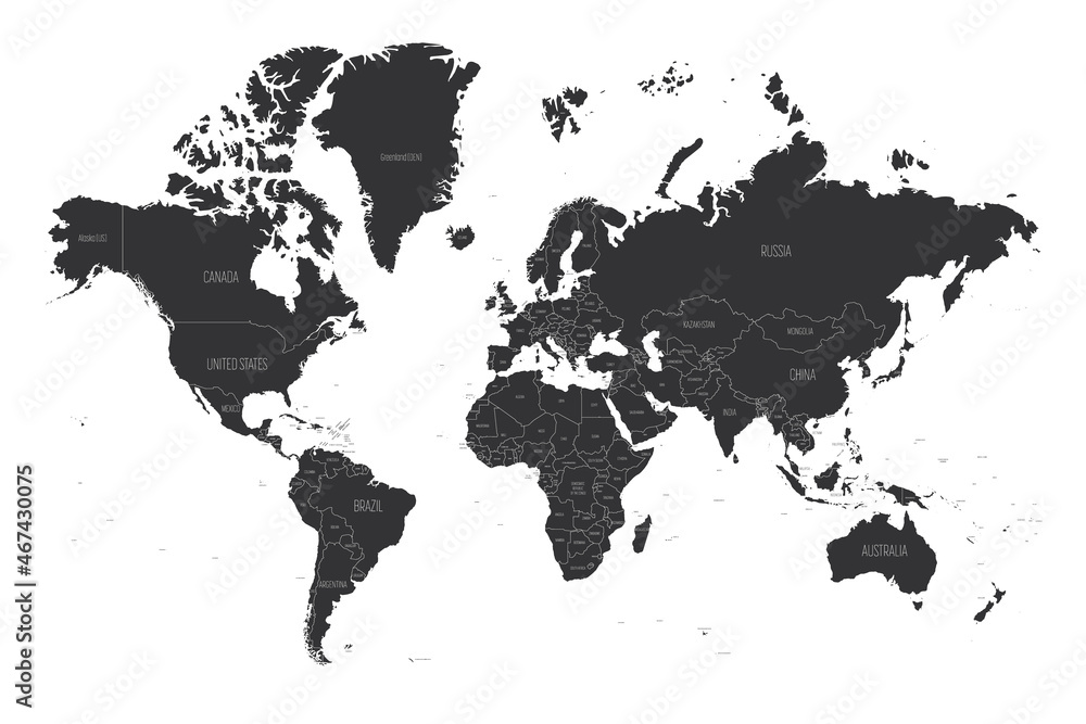 Fototapeta Black outline political map of World.