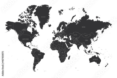 Black outline political map of World.