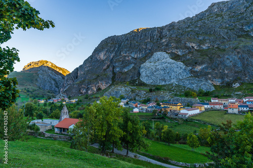 View of the town of Valle de Lago in the Somiedo natural park in Asturias.  photo