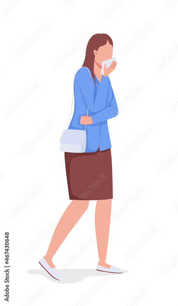 Woman covering mouth with wet towel semi flat color vector character. Full body person on white. Fire safety awareness isolated modern cartoon style illustration for graphic design and animation Woman covering mouth with wet towel semi flat color vector character. Full body person on white. Fire safety awareness isolated modern cartoon style illustration for graphic design and animation