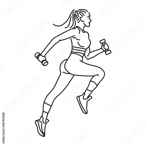 striped illustration Athlete girl running sport jogging training