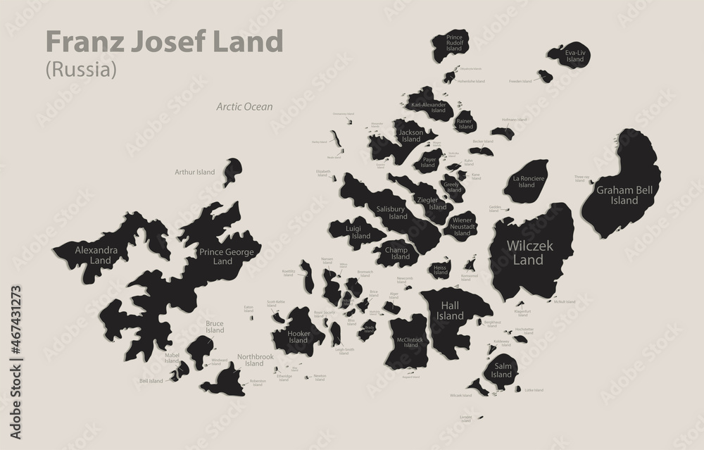 Photo &amp; Art Print Black map of Franz Josef Land with names of regions, design blackboard vector ...